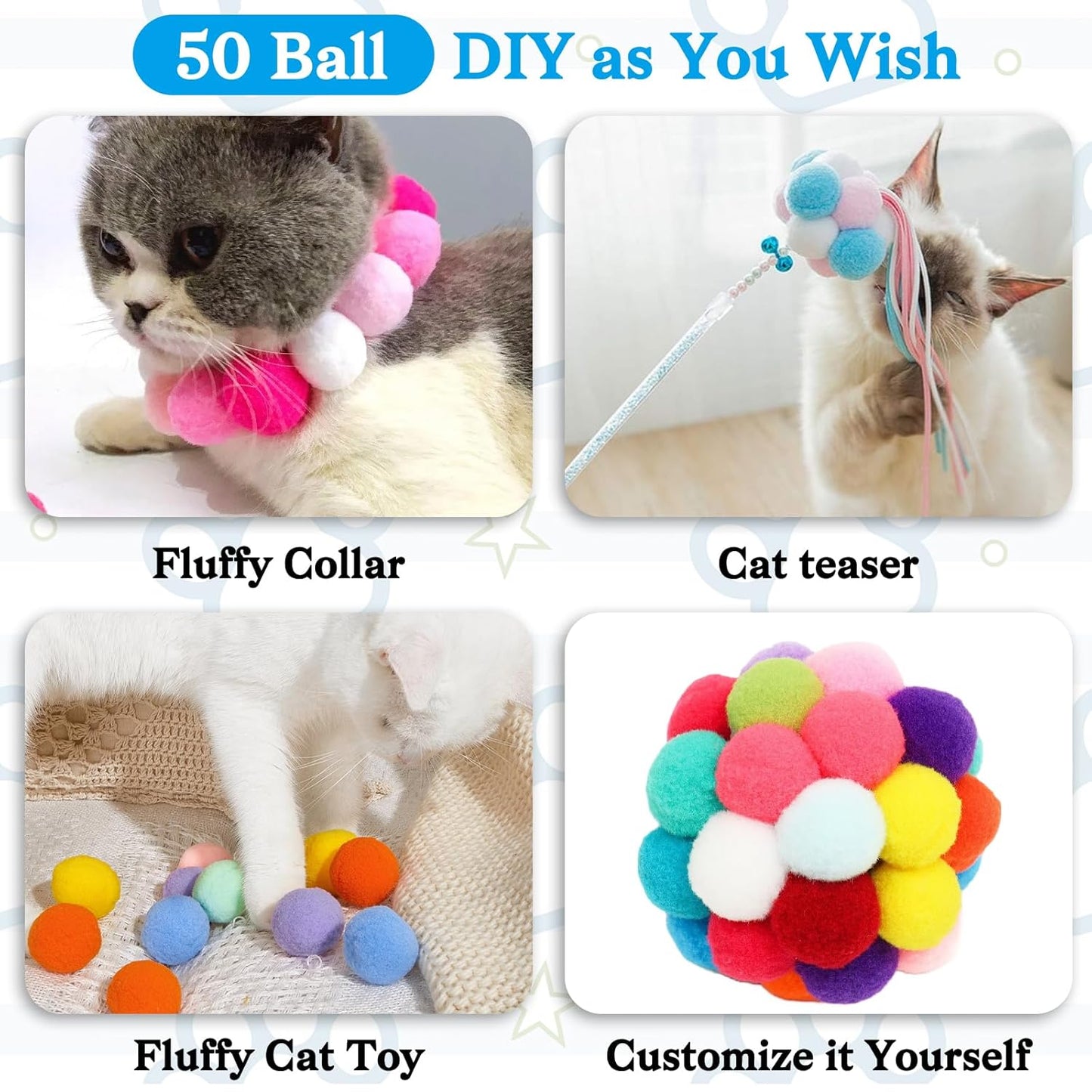 Catscart PurrSpring - Cat Toy Launcher with 50 Soft Pom - Pom Balls - Catscart
