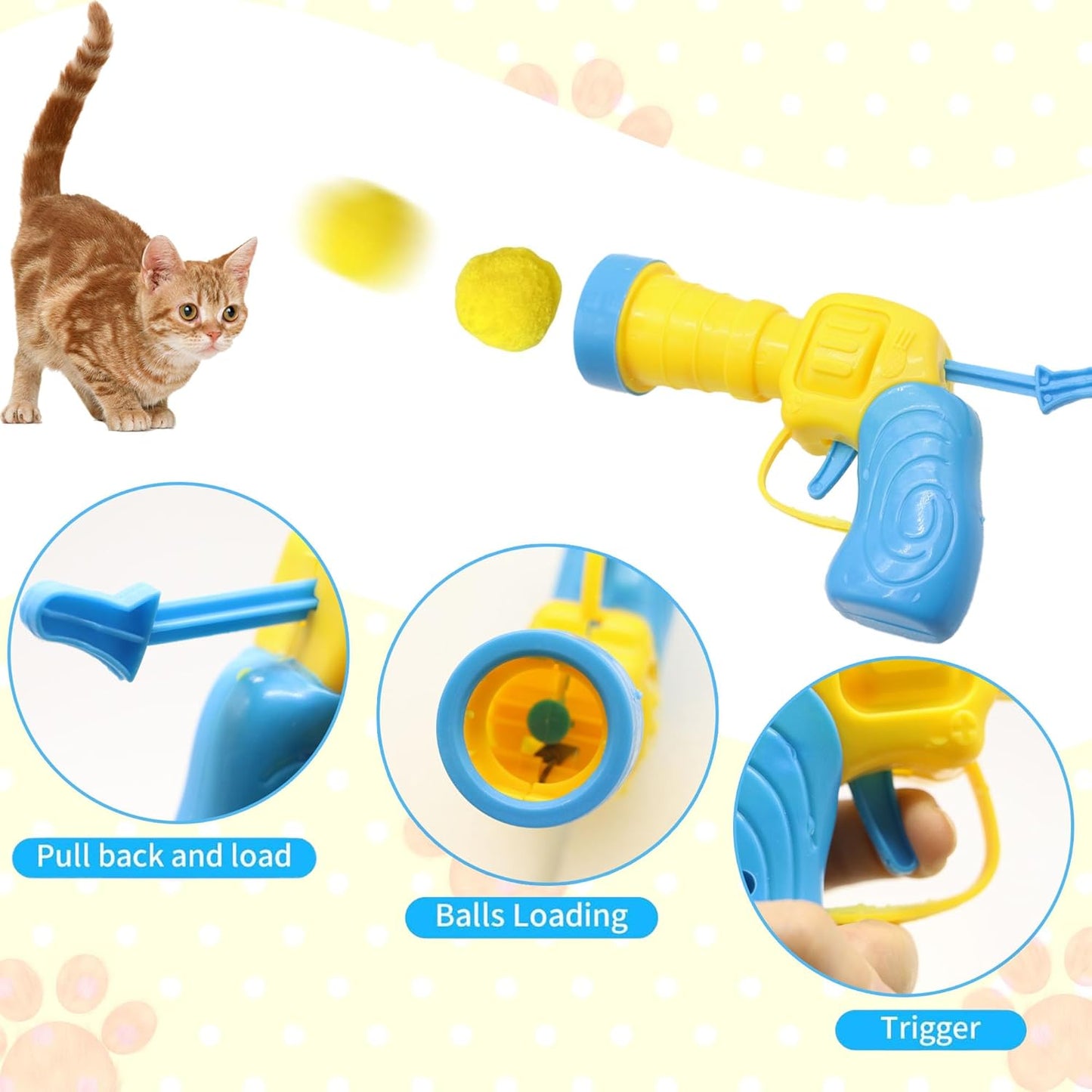 Catscart PurrSpring - Cat Toy Launcher with 50 Soft Pom - Pom Balls - Catscart