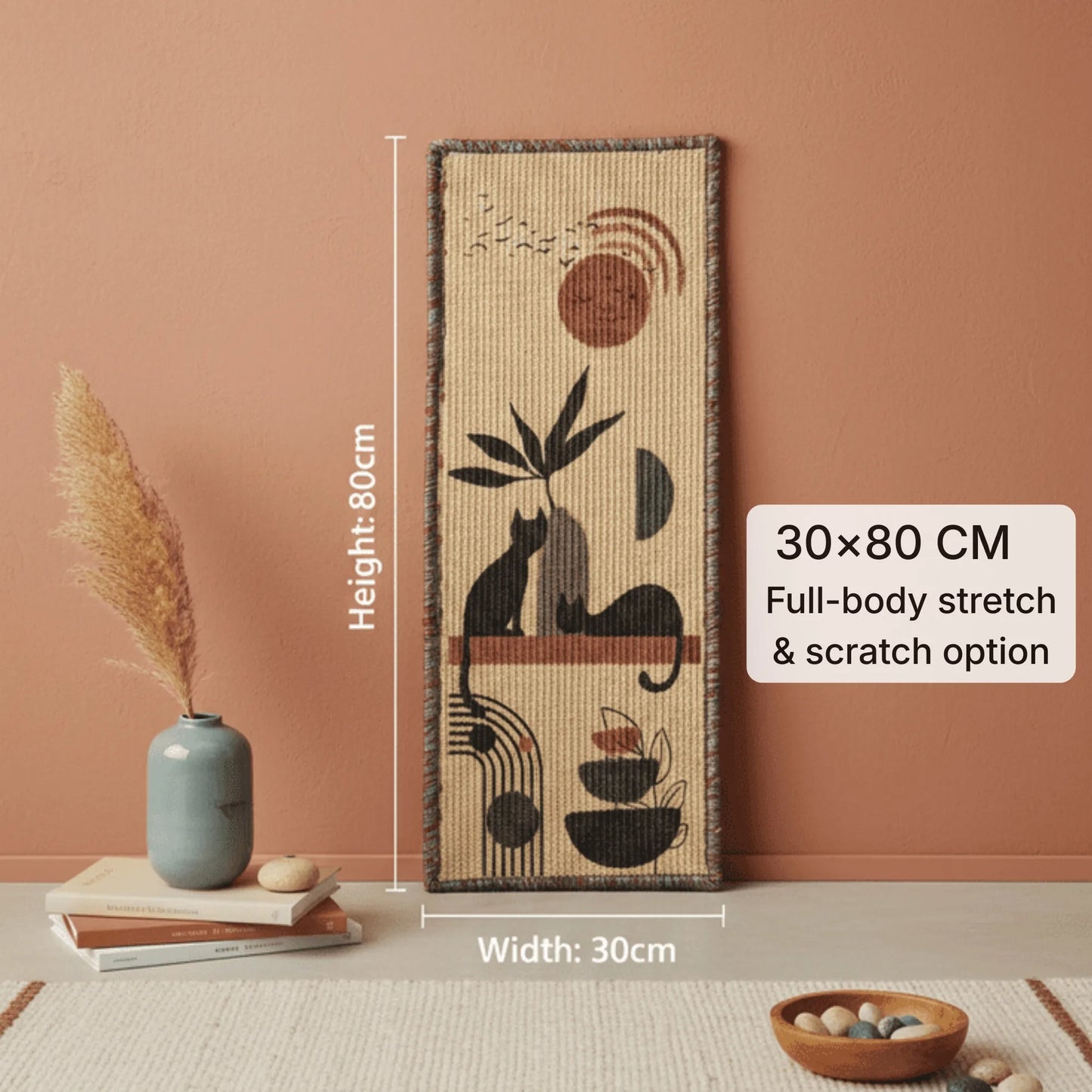 Catscart PawCanvas™ Runner in Earth Rhythm, natural sisal cat scratching runner measuring 30x80 cm, ideal for feline scratching needs.