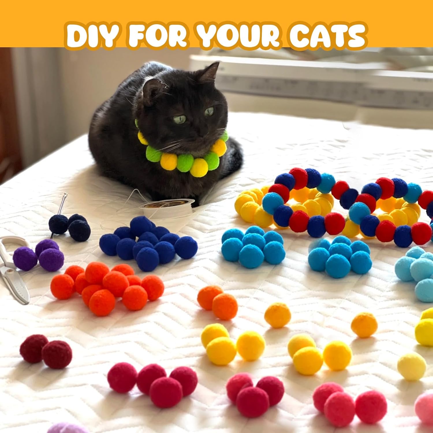 Catscart PurrSpring - Cat Toy Launcher with 50 Soft Pom - Pom Balls - Catscart