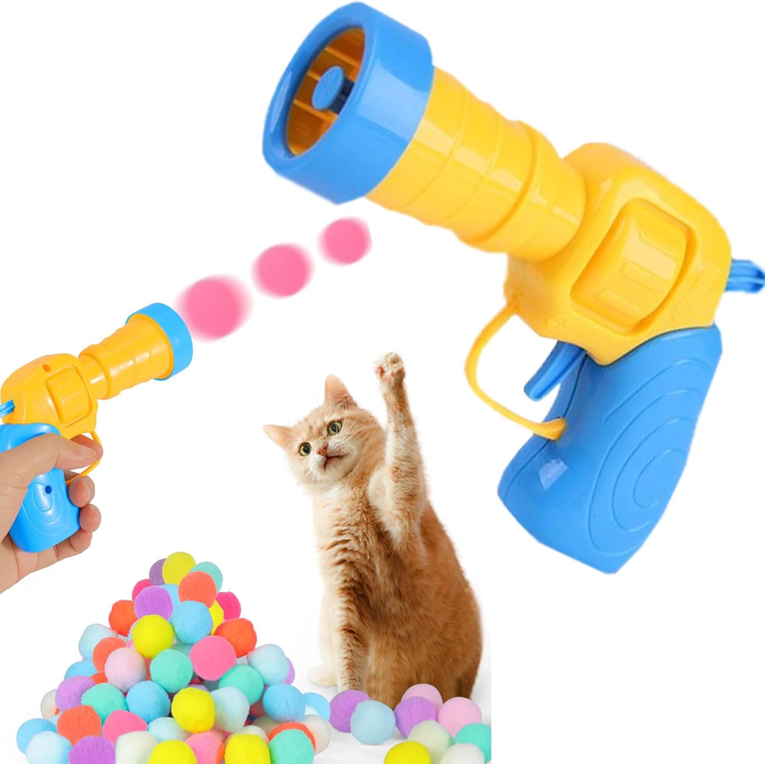 Catscart PurrSpring - Cat Toy Launcher with 50 Soft Pom - Pom Balls - Catscart