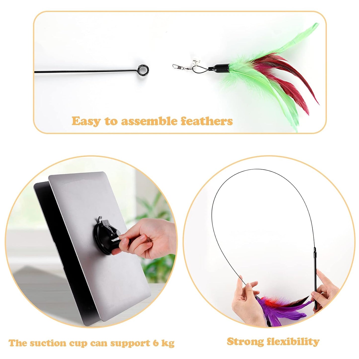 FeatherWand – Flexible Feather Teaser Stick with Suction Cup - Catscart