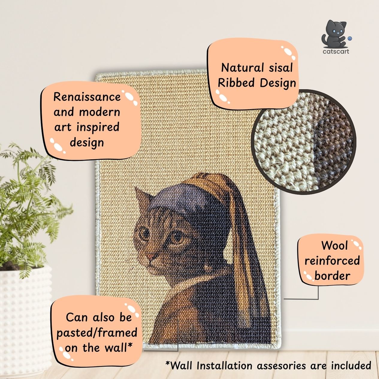 PawCanvas – Premium Cat Scratching Pad (Cat with a Pearl Necklace) - Catscart