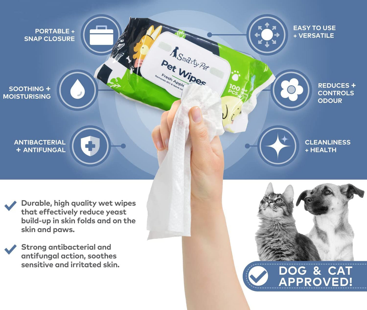 Pet Wipes - Fresh - N - Fluffy by SmartyPet | 100 wipes per pack - Catscart
